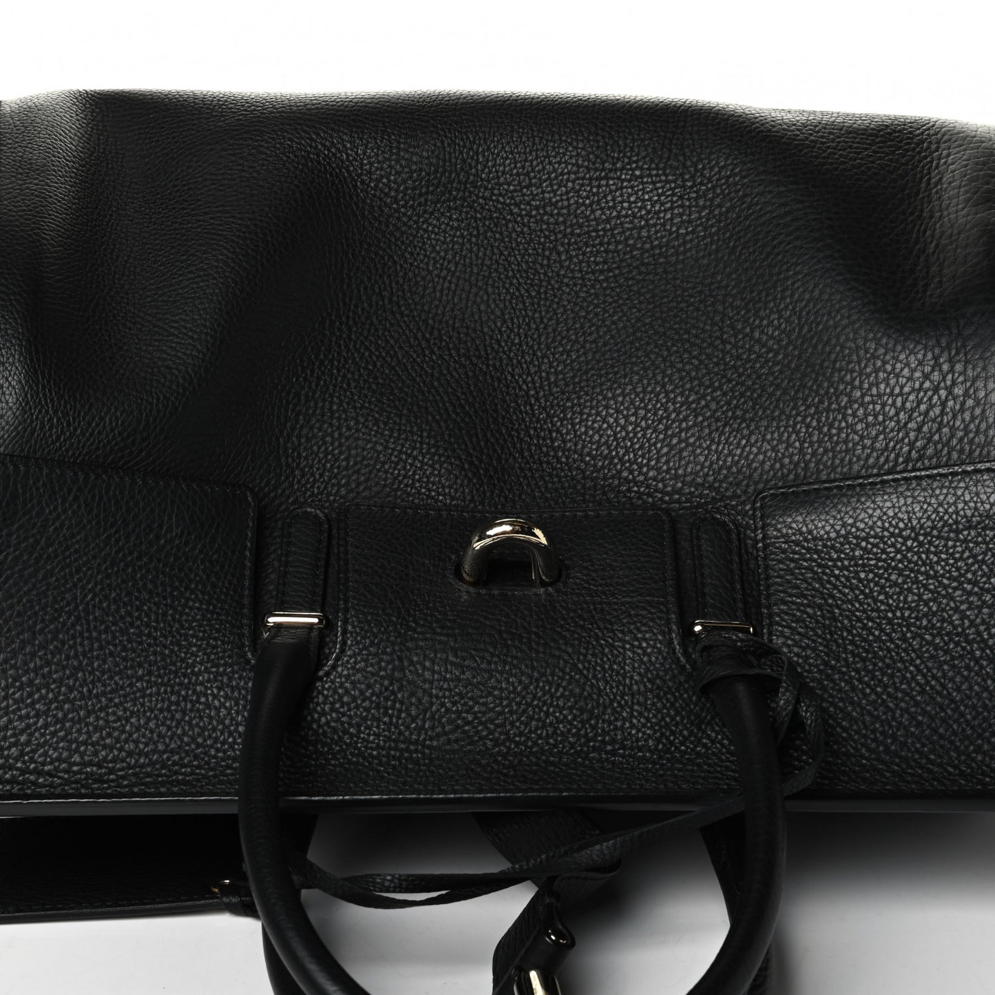 Grained Calfskin M Tube Round Tote Black