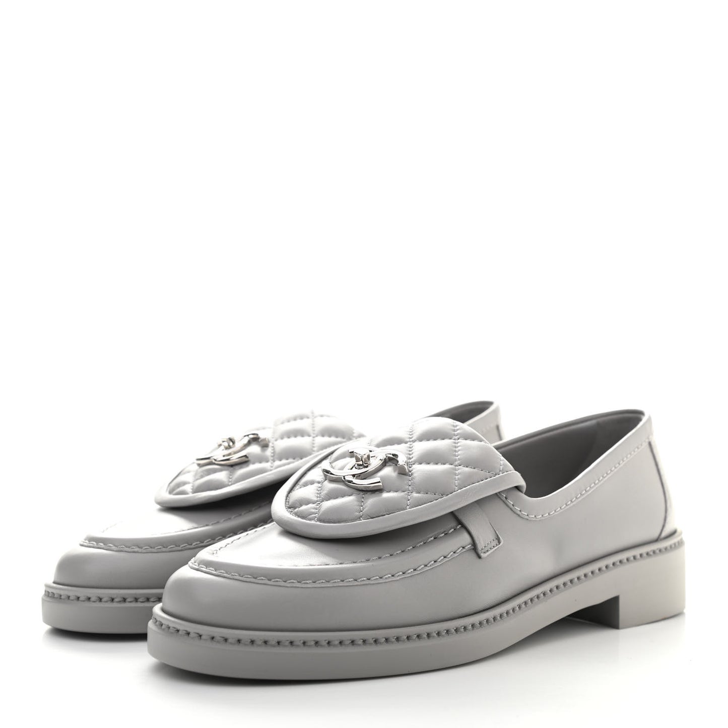 Lambskin Quilted CC Turnlock Loafers 38 Grey