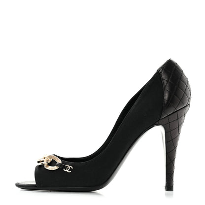 Chanel Nylon Lambskin Quilted Chain Peep Toe Pumps 41 Black 1 of 8