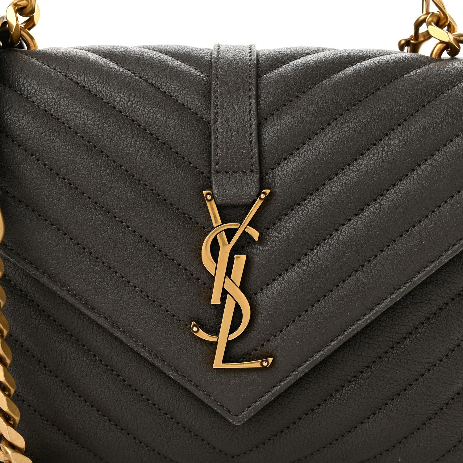 Saint Laurent Sheepskin Matelasse Chevron Monogram Medium College Bag Asphalt 6 of 9