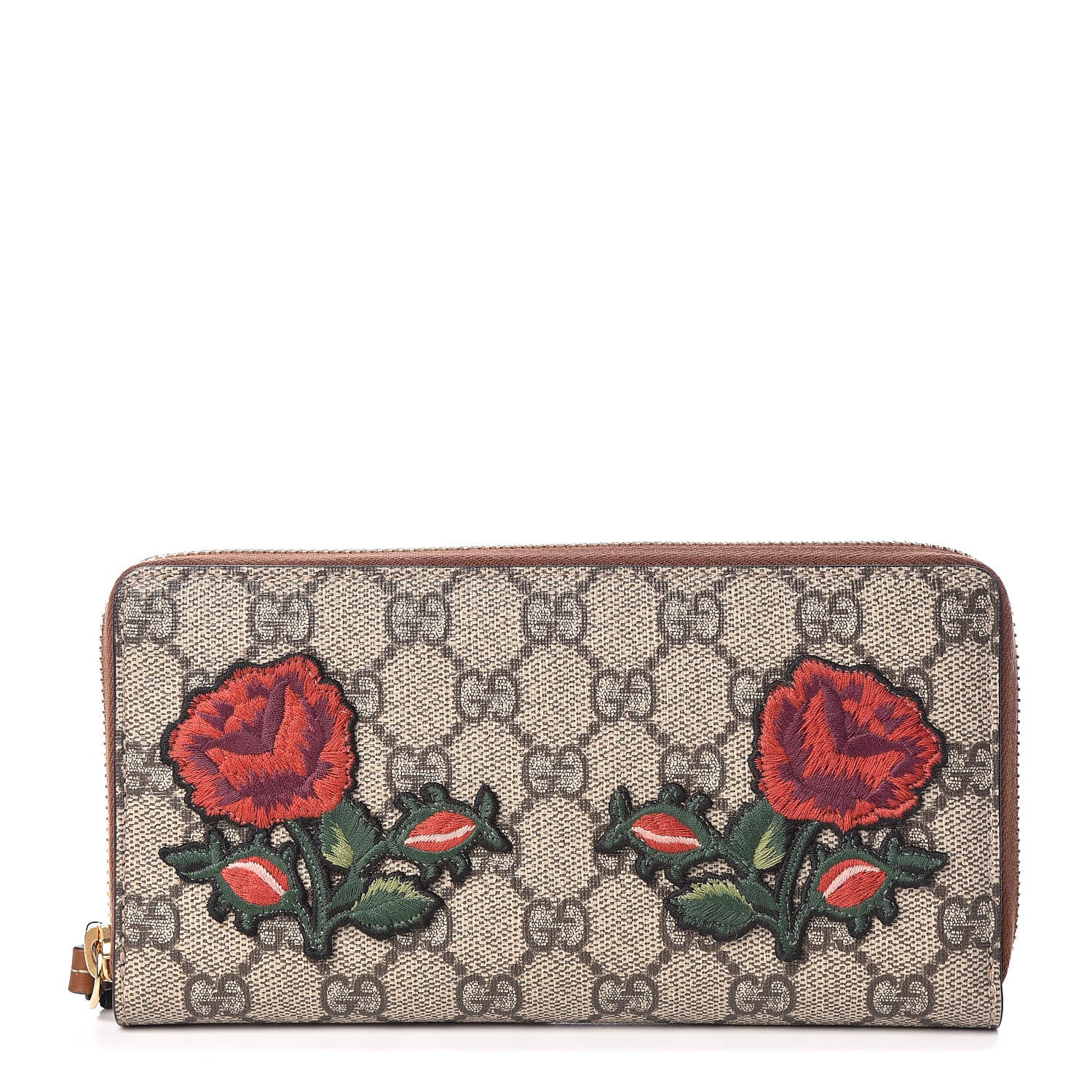 Gucci GG Supreme Monogram Rose Embroidered Zip Around Wallet 1 of 7
