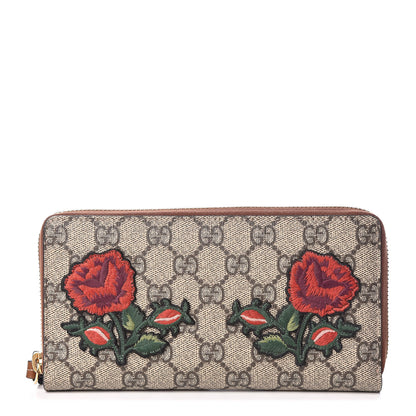 Gucci GG Supreme Monogram Rose Embroidered Zip Around Wallet 1 of 7