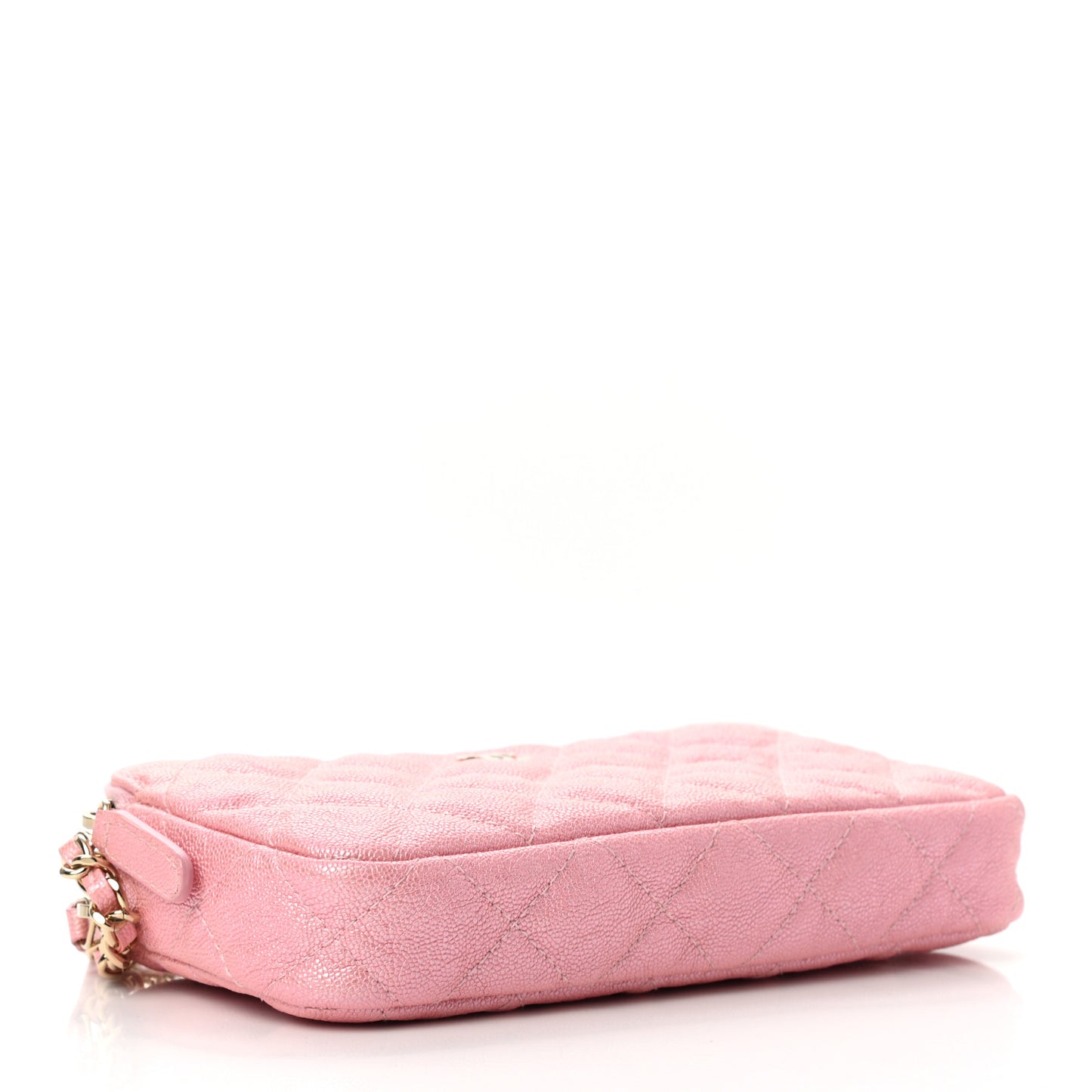 Iridescent Caviar Quilted Small Clutch With Chain Pink
