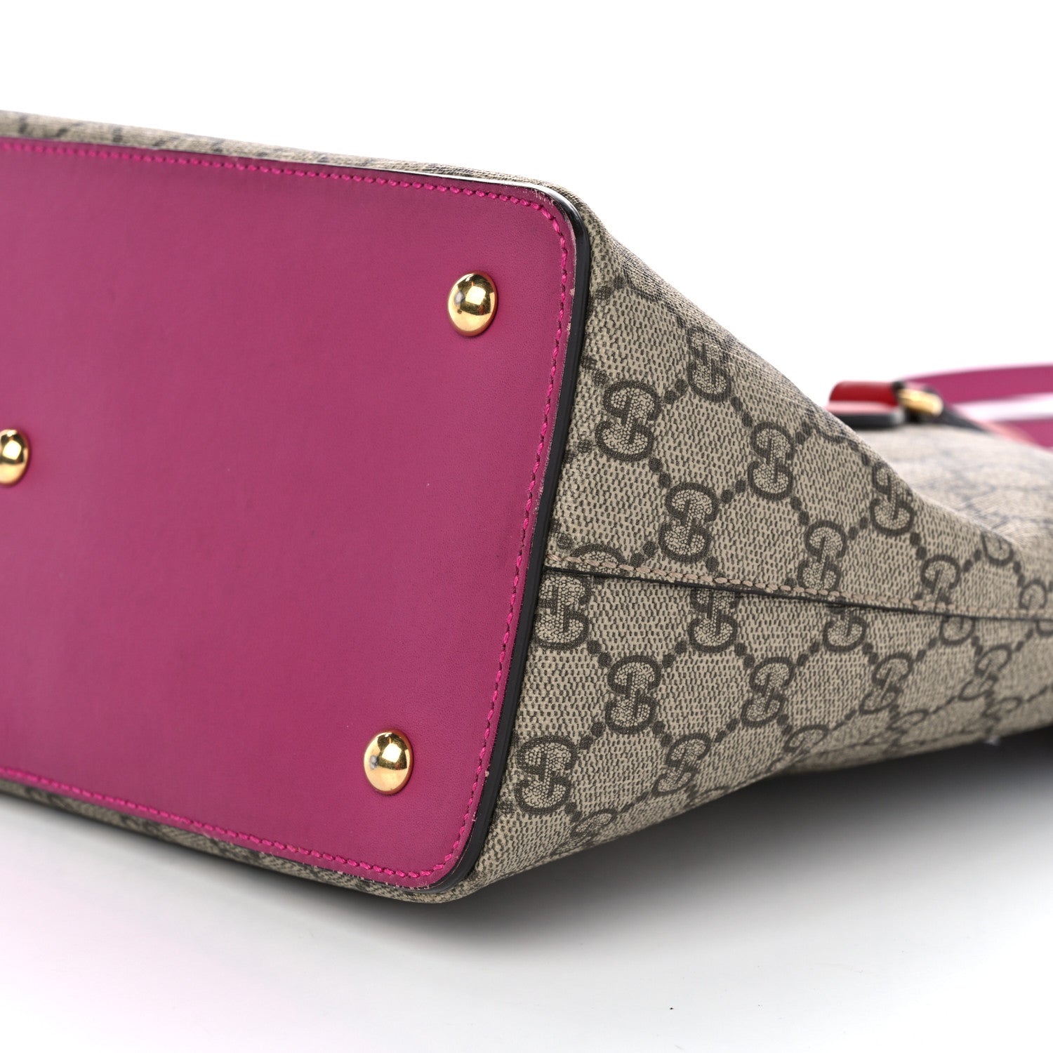 Gucci GG Supreme Monogram Linea A Foldover Tote Beige Hibiscus Red New Rosette 10 of 10