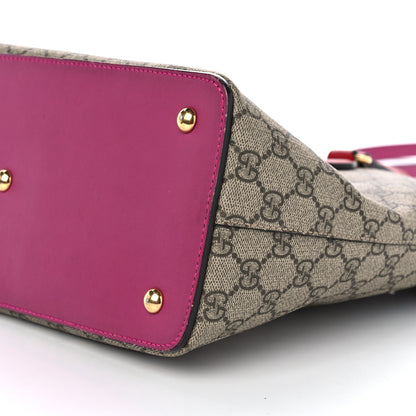 Gucci GG Supreme Monogram Linea A Foldover Tote Beige Hibiscus Red New Rosette 10 of 10