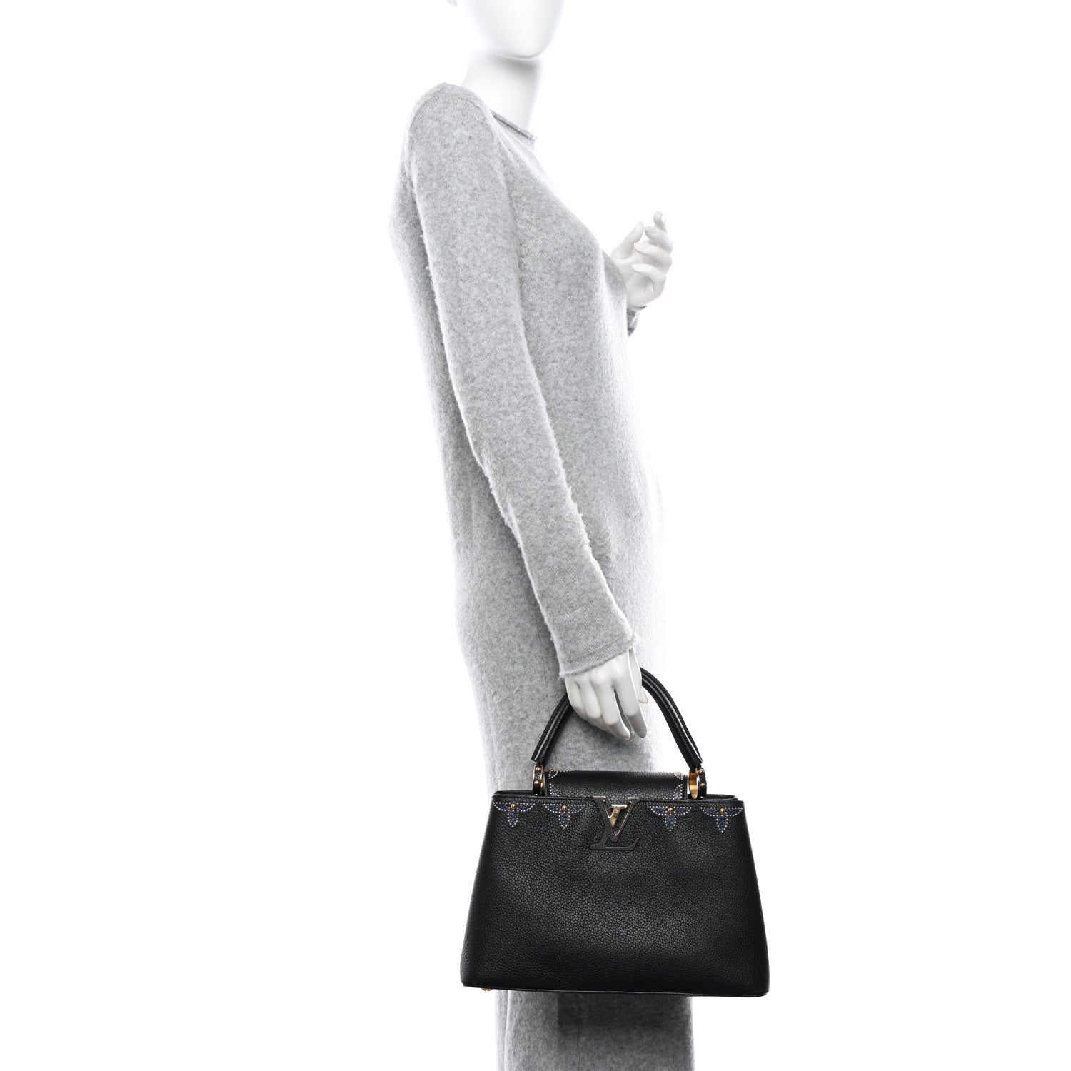 Louis Vuitton Taurillon Flower Capucines PM Black Blue 2 of 16