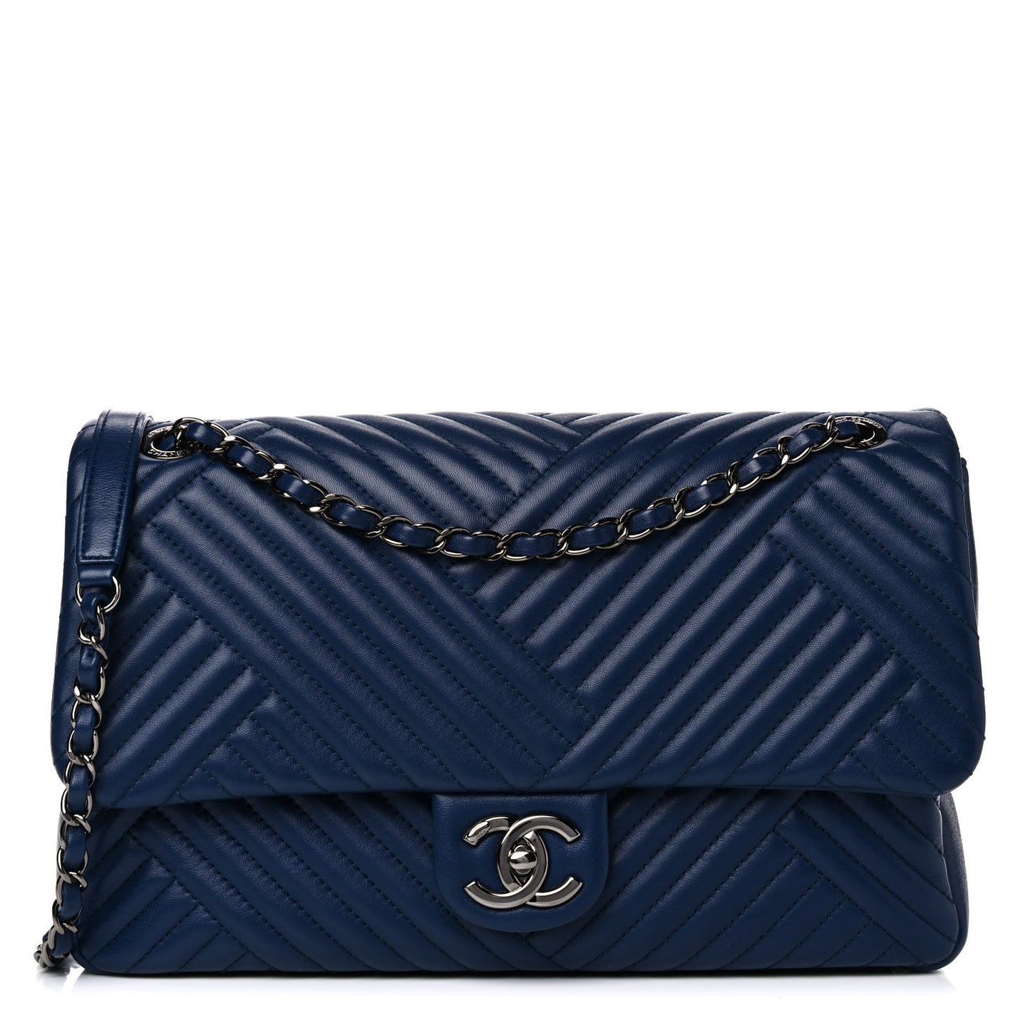 Lambskin Quilted Large CC Crossing Flap Navy