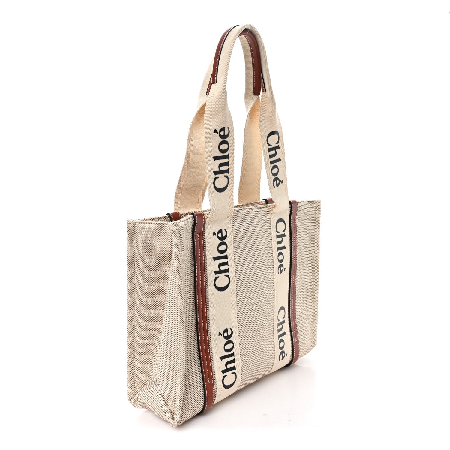 Chloe Cotton Calfskin Medium Woody Ribbon Tote White Brown 3 of 10