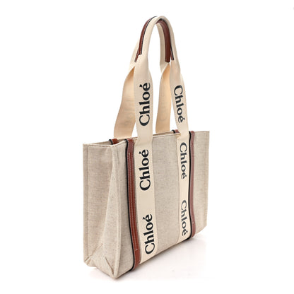 Chloe Cotton Calfskin Medium Woody Ribbon Tote White Brown 3 of 10