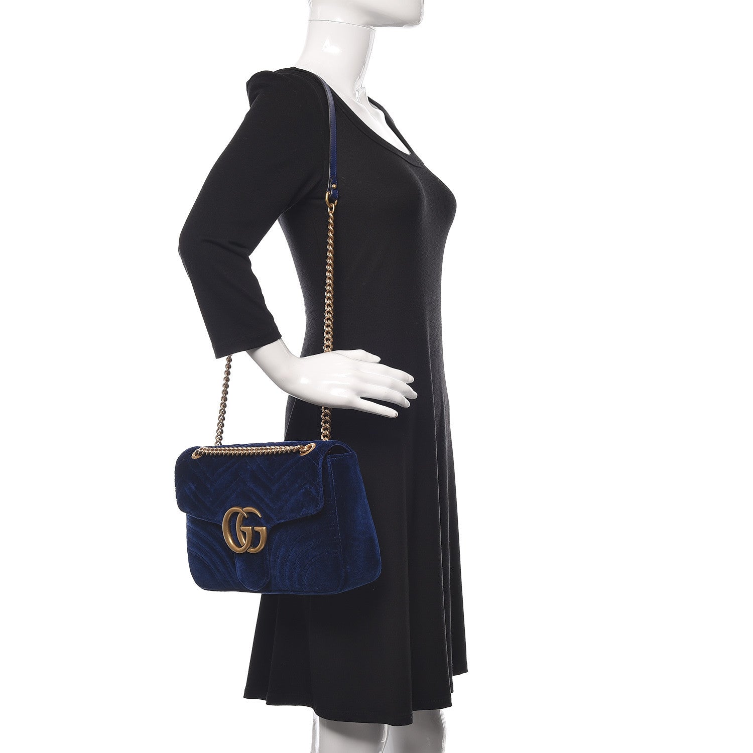 Gucci Velvet Matelasse Medium GG Marmont Shoulder Bag Cobalt Blue 2 of 15