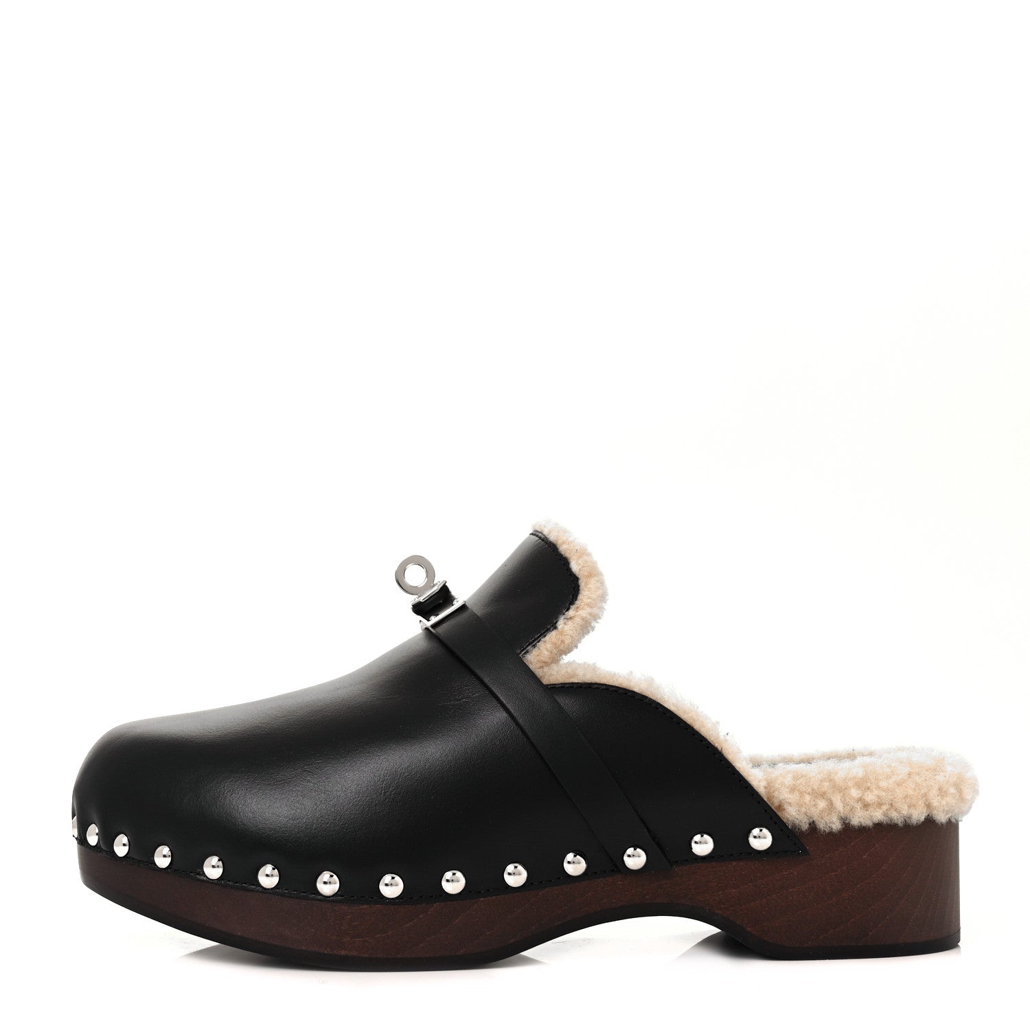 Hermes Calfskin Woolskin Carlotta Mules 37 Black 1 of 8