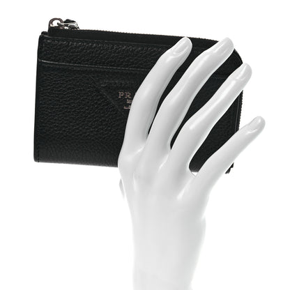 Prada Vitello Daino Triangle Zip Around Keychain Black 2 of 11