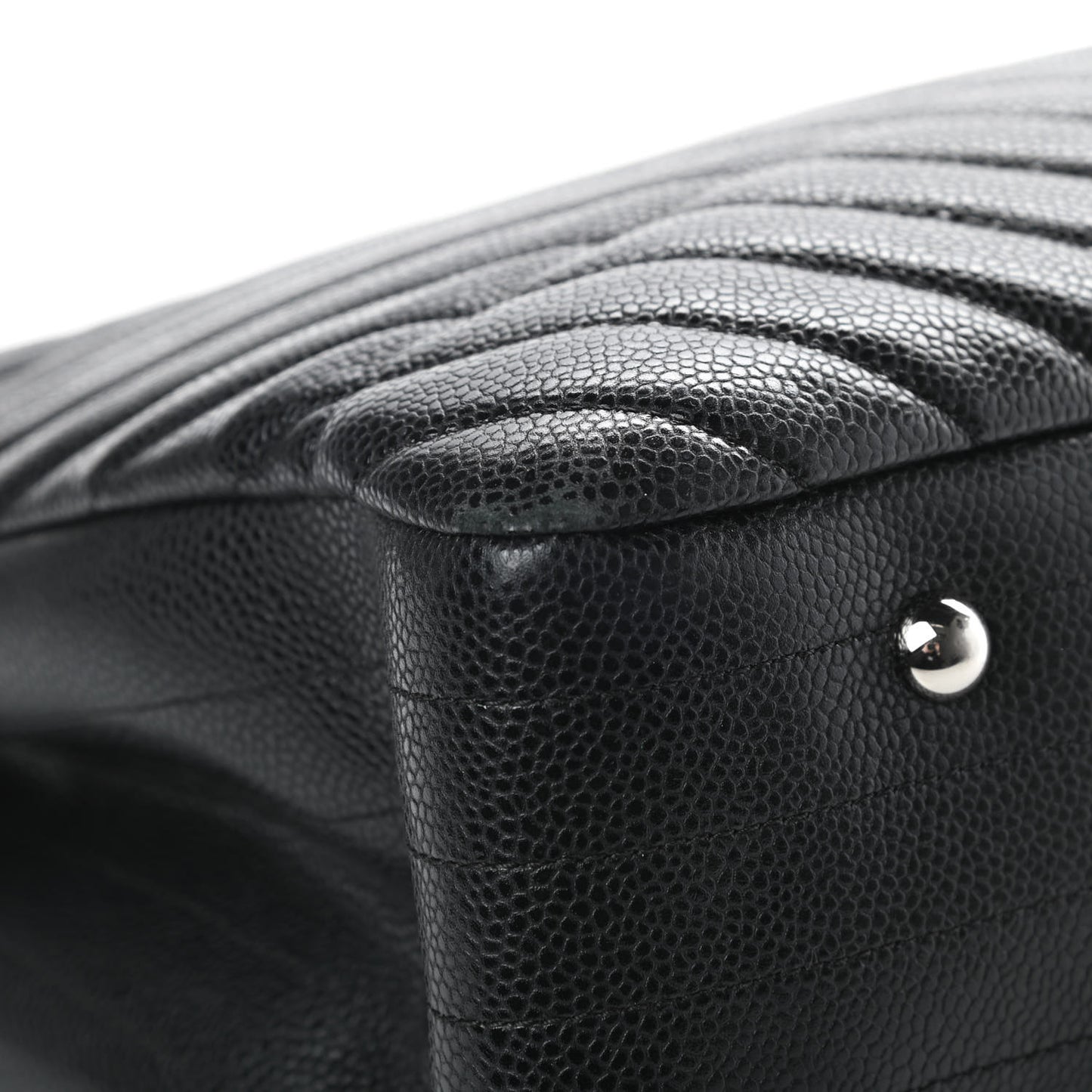 Caviar Chevron Quilted Large Shopping Tote Black