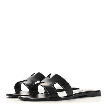 Hermes Box Calfskin Oran Sandals 38 Black 3 of 11