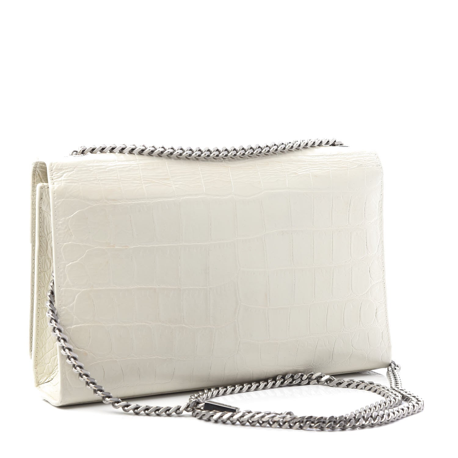 Saint Laurent Calfskin Crocodile Embossed Medium Classic Monogram Kate Tassel Satchel White 3 of 9