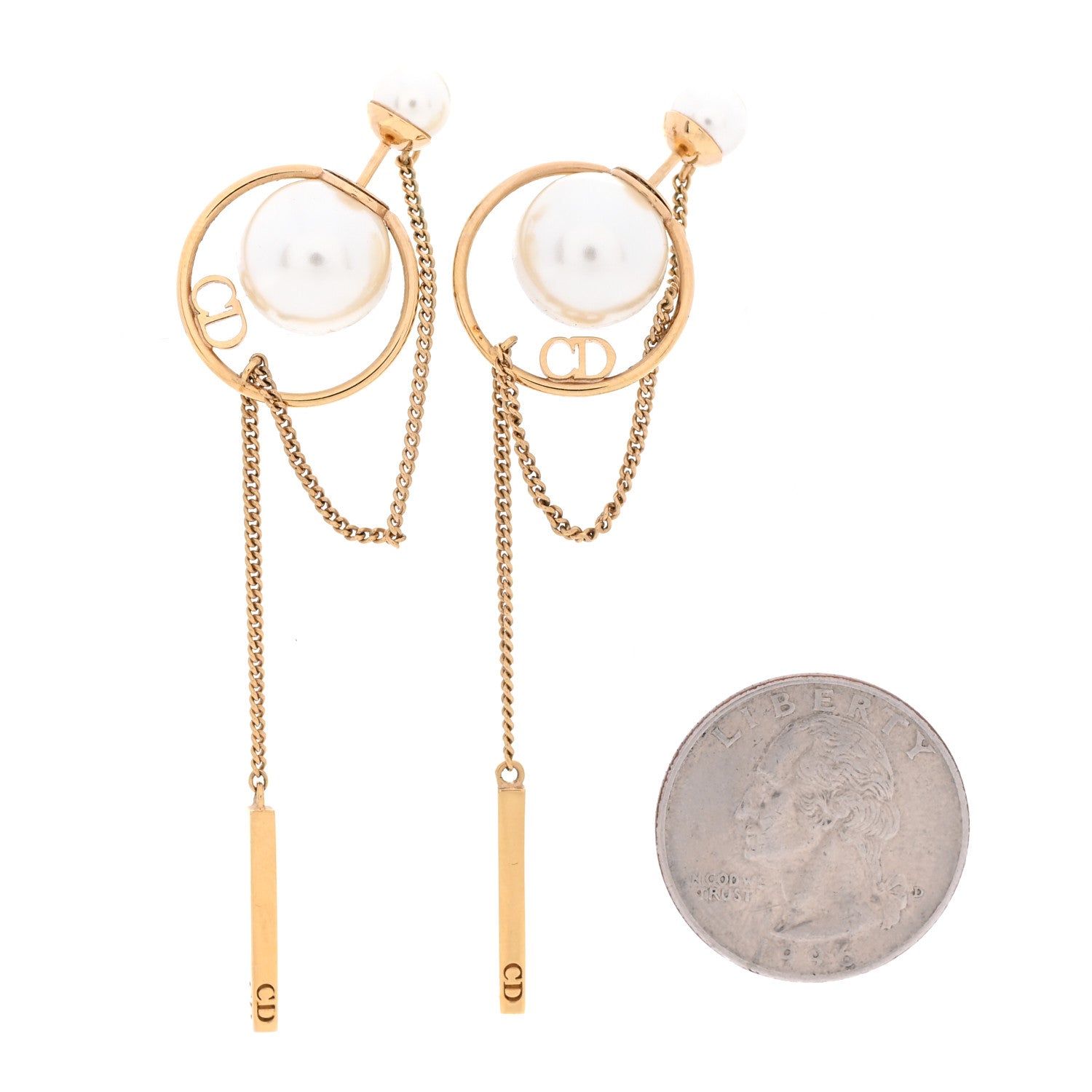 Christian Dior Pearl Tribales Dangle Chain Earrings Gold 2 of 5