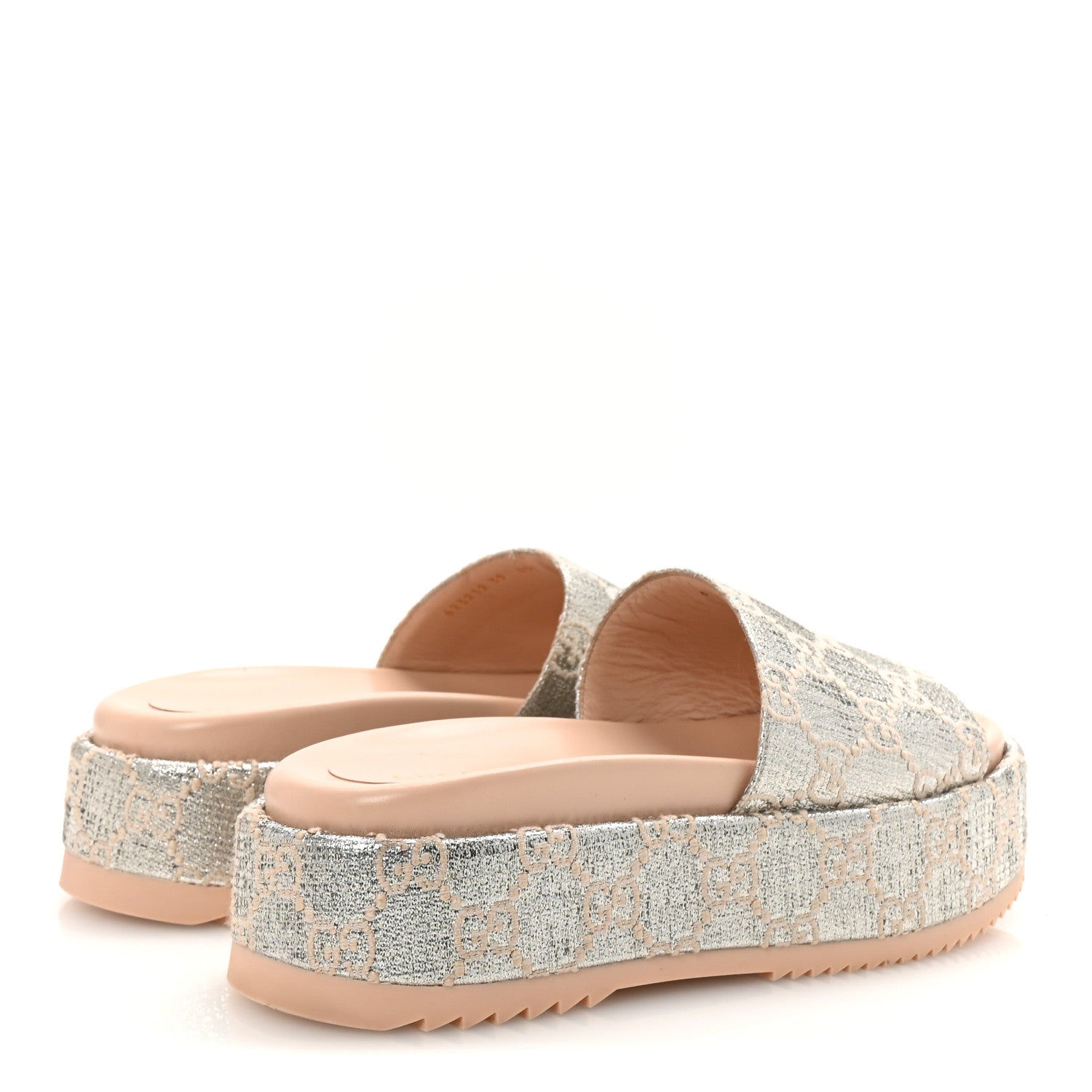 Gucci Lame Heritage GG Monogram Angelina Platform 55mm Slide Sandals 39 Silver Beige 5 of 10