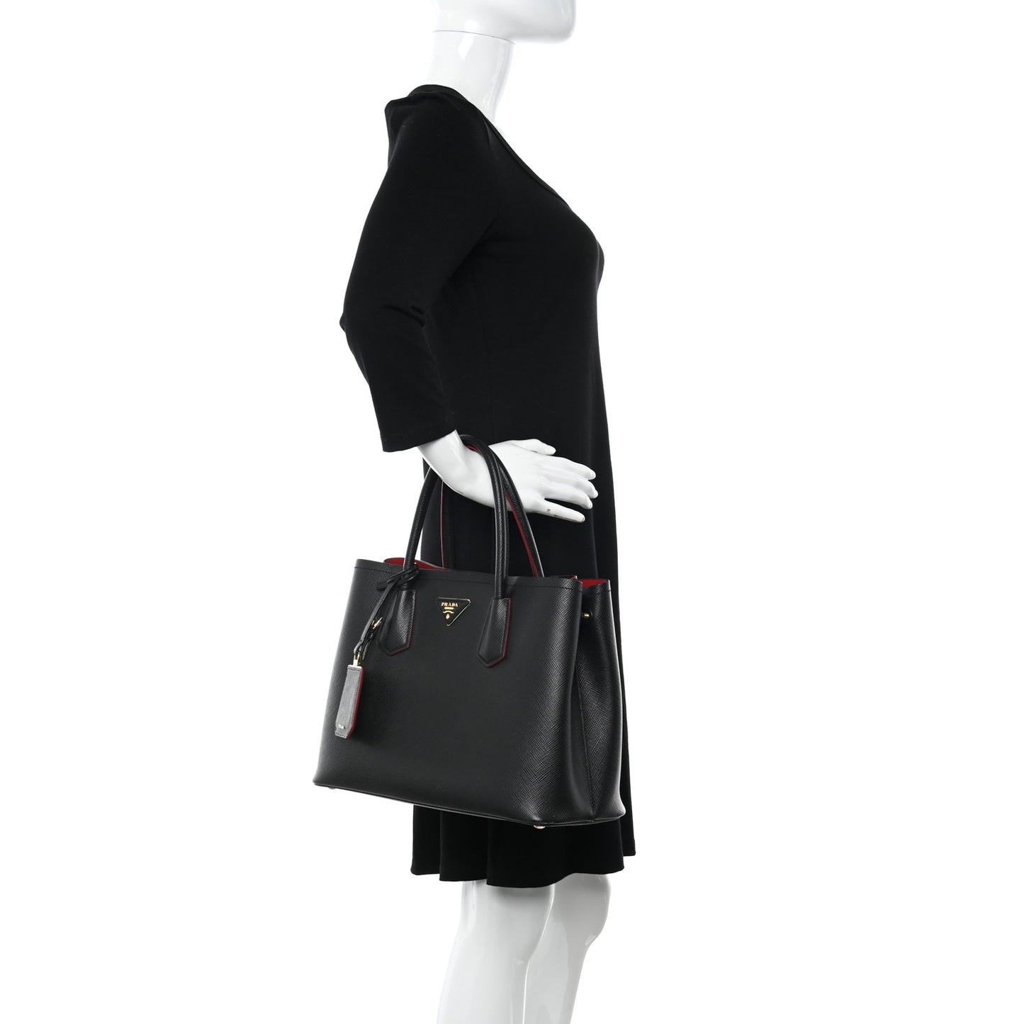 Saffiano Cuir Medium Double Bag Black Fuoco
