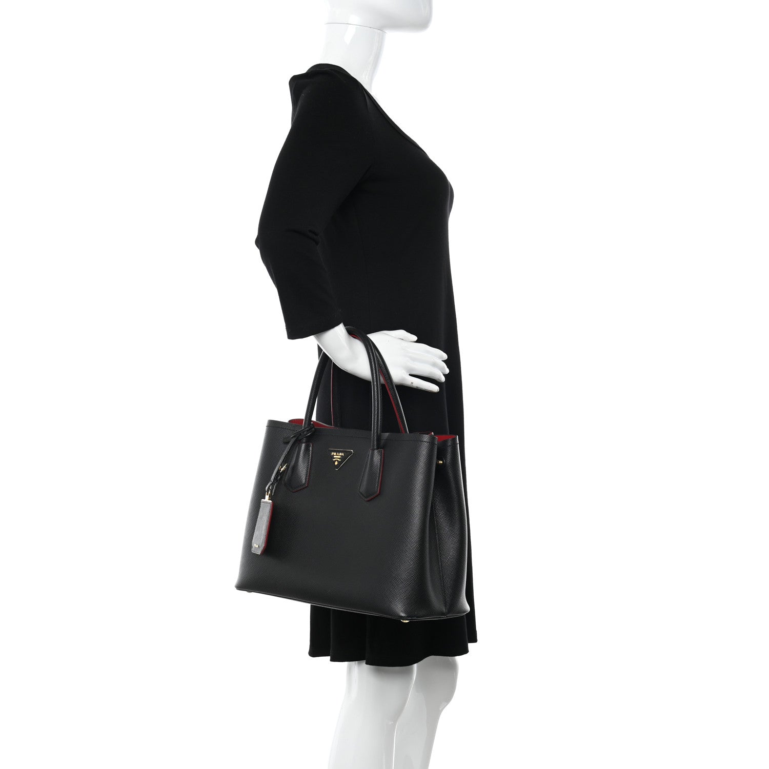 Prada Saffiano Cuir Medium Double Bag Black Fuoco 2 of 10