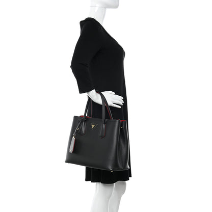 Prada Saffiano Cuir Medium Double Bag Black Fuoco 2 of 10