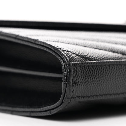 Saint Laurent Grain De Poudre Matelasse Chevron Monogram Monochrome Chain Wallet Black 11 of 12