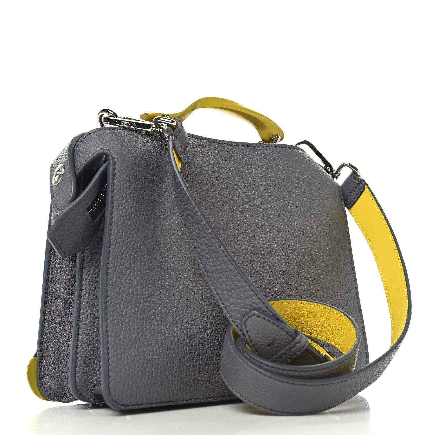 Fendi X MA YANSONG Cuoio Romano Aluminum Bi-Color Mini Peekaboo I SEE U Satchel Grey Yellow 3 of 12