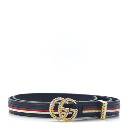 Gucci Calfskin Sylvie Stripe Torchon Double G 20mm Belt 90 36 Maritime Hibiscus Red Mystic White 1 of 4