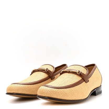 Gucci Straw Goatskin Horsebit Mens Loafers 10 Natural Cuir 4 of 9