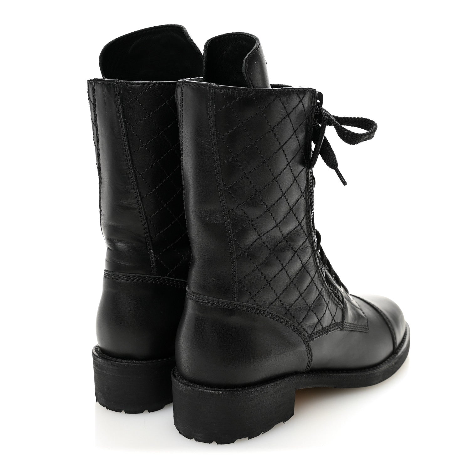 Chanel Calfskin Quilted Lace Up Combat Boots 36.5 Black 4 of 8