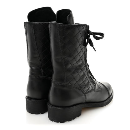 Chanel Calfskin Quilted Lace Up Combat Boots 36.5 Black 4 of 8