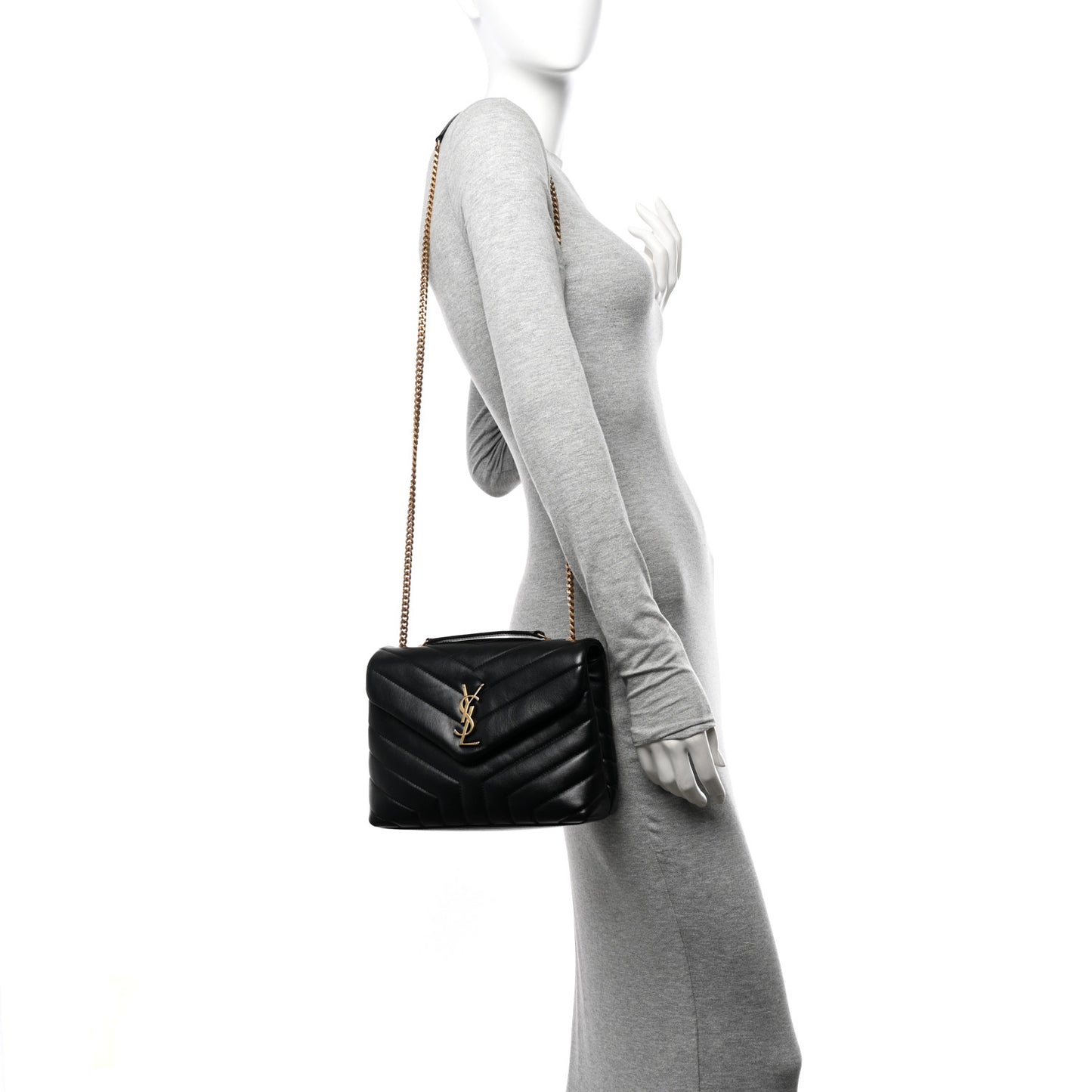 Calfskin Y Quilted Monogram Small Loulou Chain Satchel Black