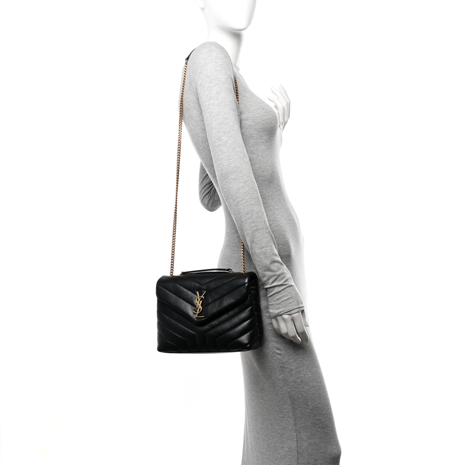 Saint Laurent Calfskin Y Quilted Monogram Small Loulou Chain Satchel Black 2 of 11