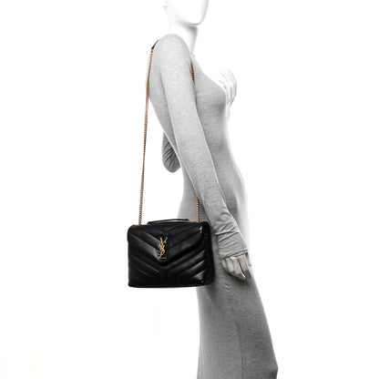Saint Laurent Calfskin Y Quilted Monogram Small Loulou Chain Satchel Black 2 of 11