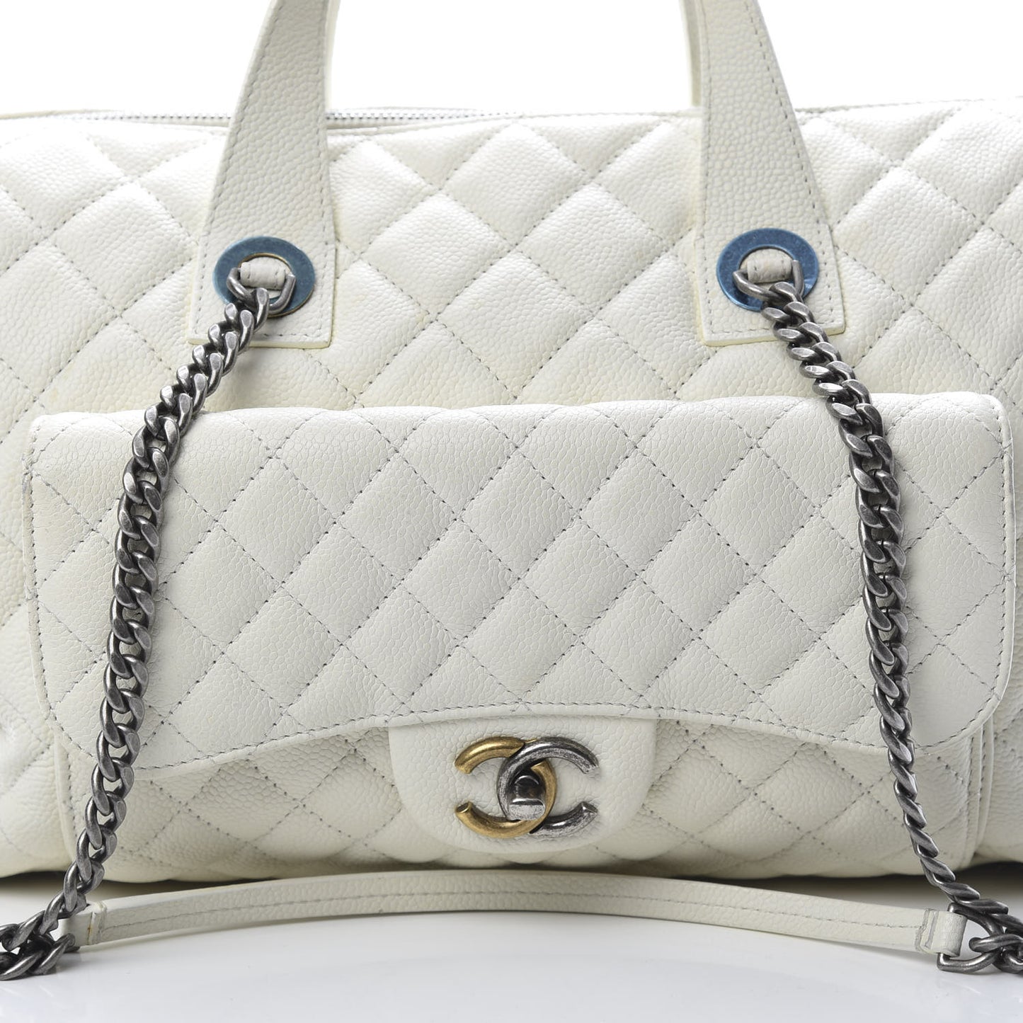 Caviar Quilted Large Casual Pocket Tote White