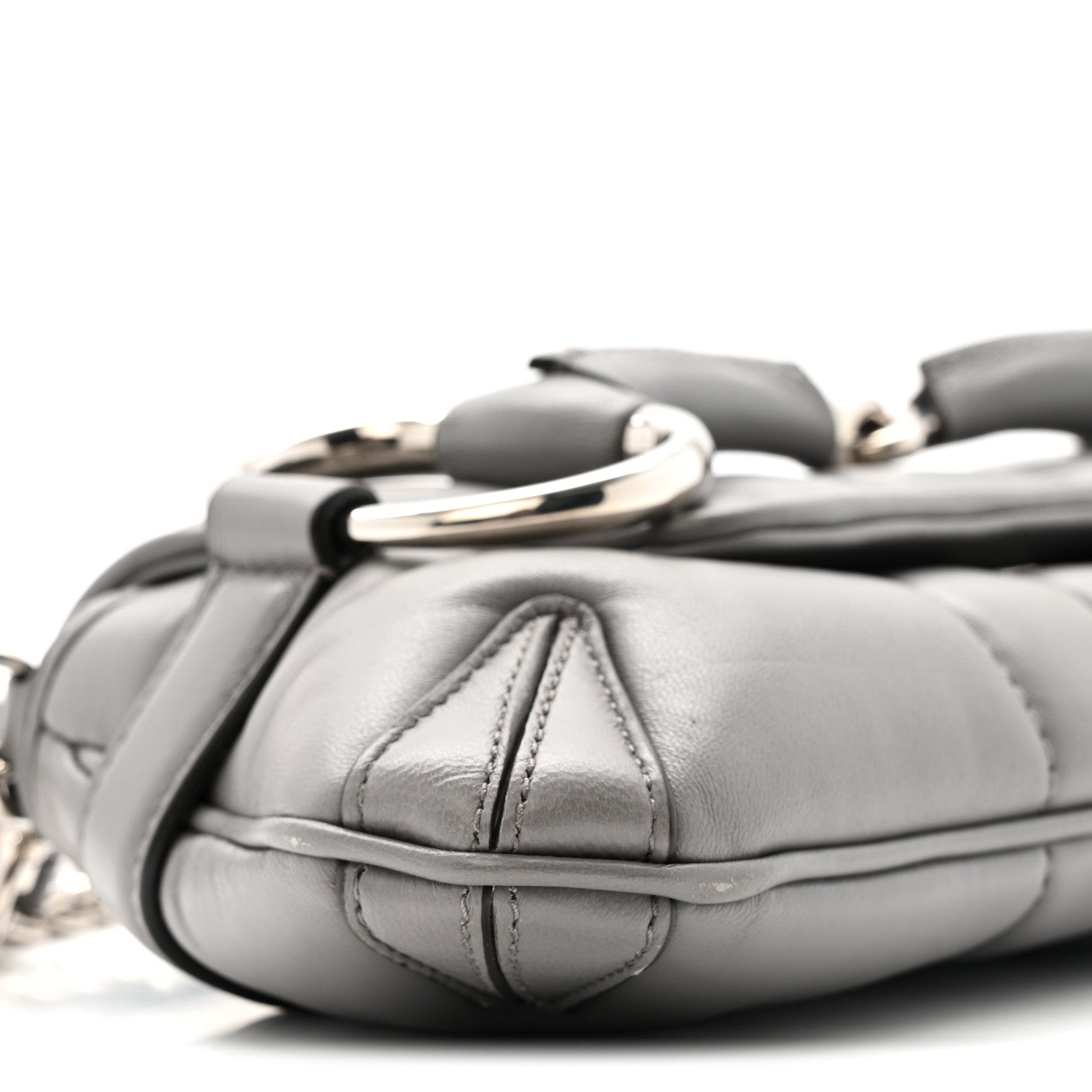 Gucci Nappa Vertical Matelasse Small Maxi Horsebit Chain Shoulder Bag Gray 9 of 14