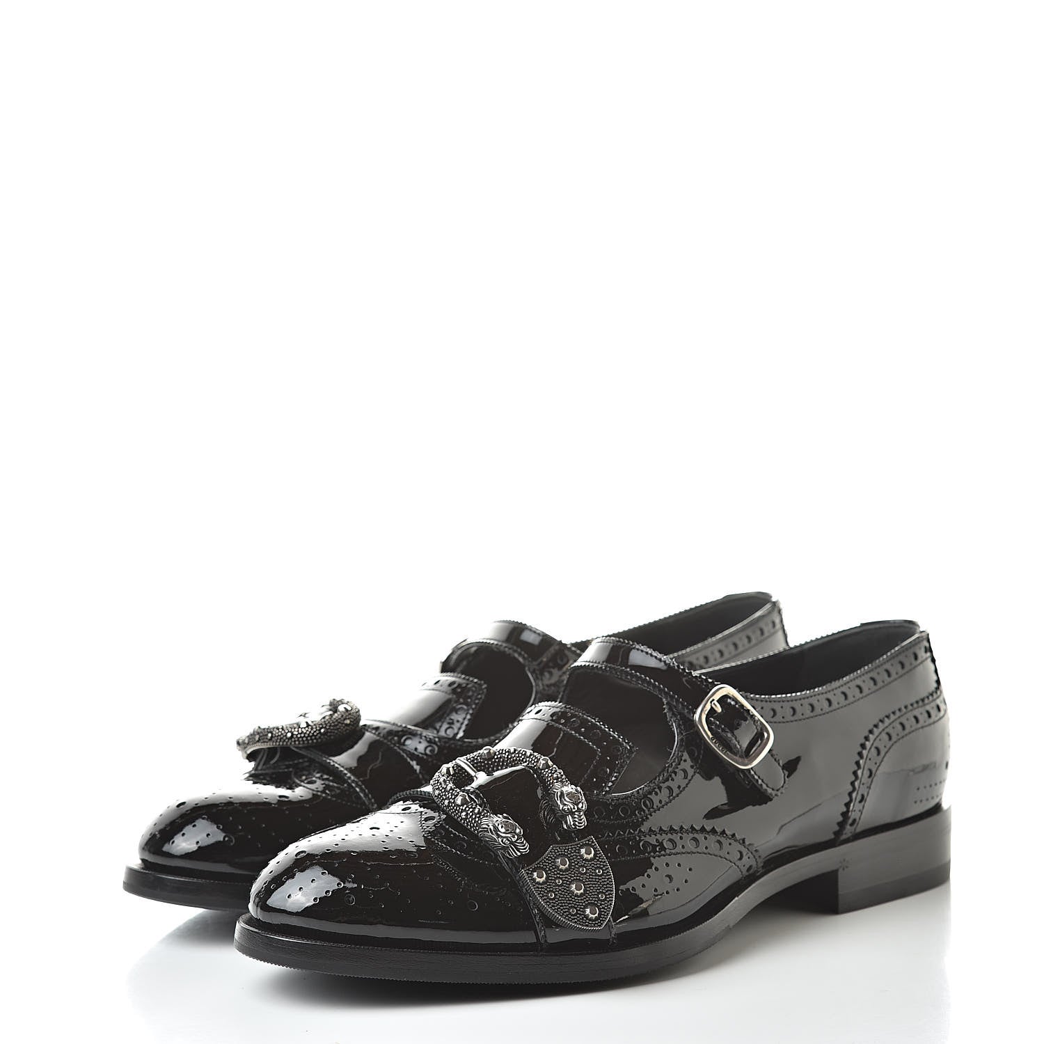 Gucci Vernice Crystal Bee Embroidered Mens Queercore Brogue Monk Strap Loafers 9 Black 3 of 10
