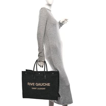 Saint Laurent Raffia Linen Calfskin Rive Gauche Tote Black 2 of 12