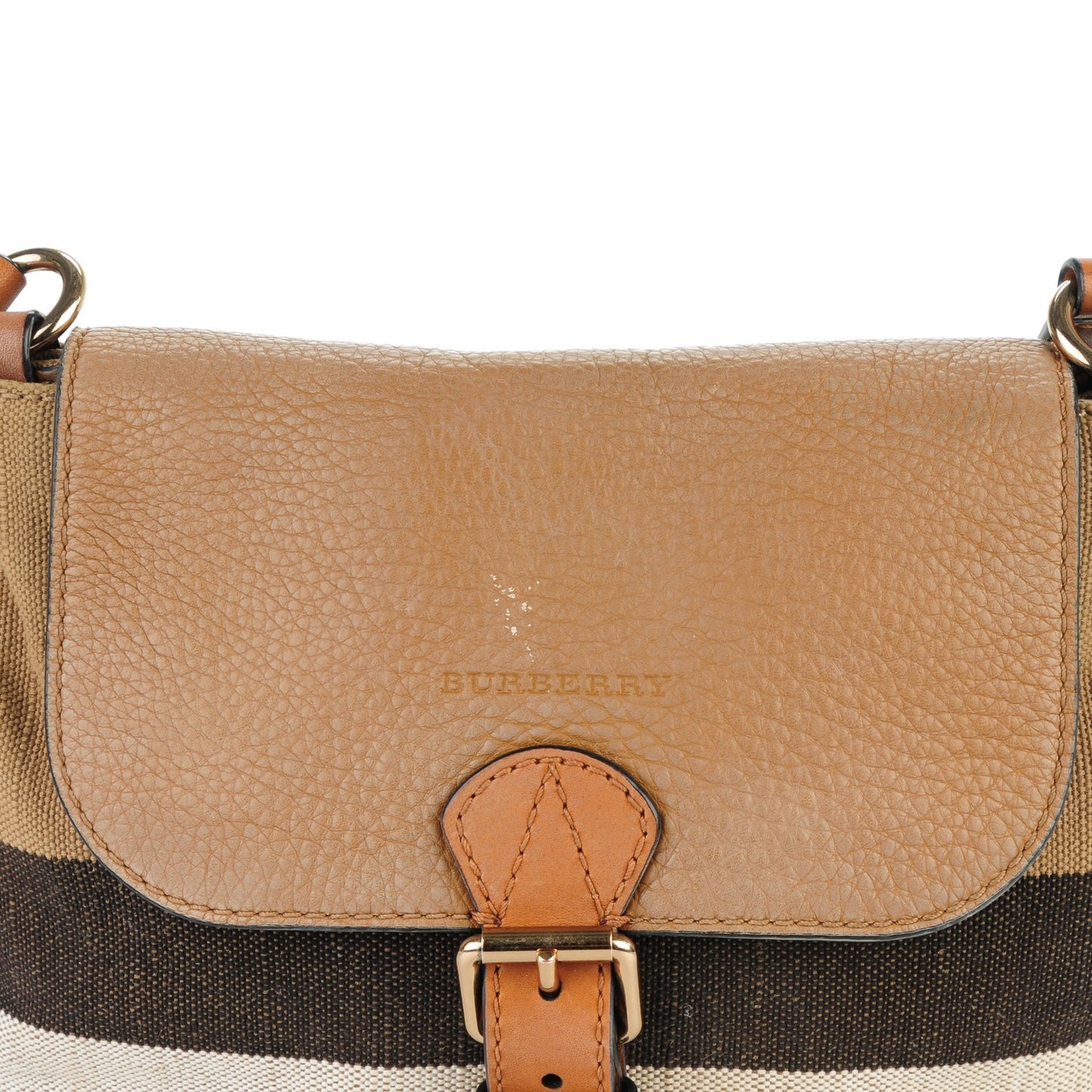 Mega Check Grainy Calfskin Small Gowan Messenger Bag Saddle Brown