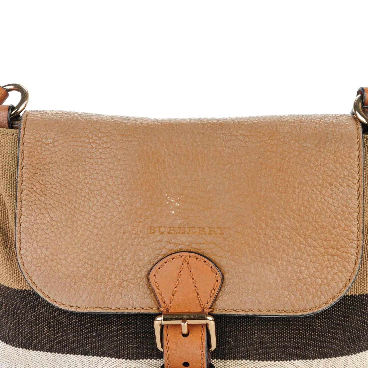 Burberry Mega Check Grainy Calfskin Small Gowan Messenger Bag Saddle Brown 11 of 19