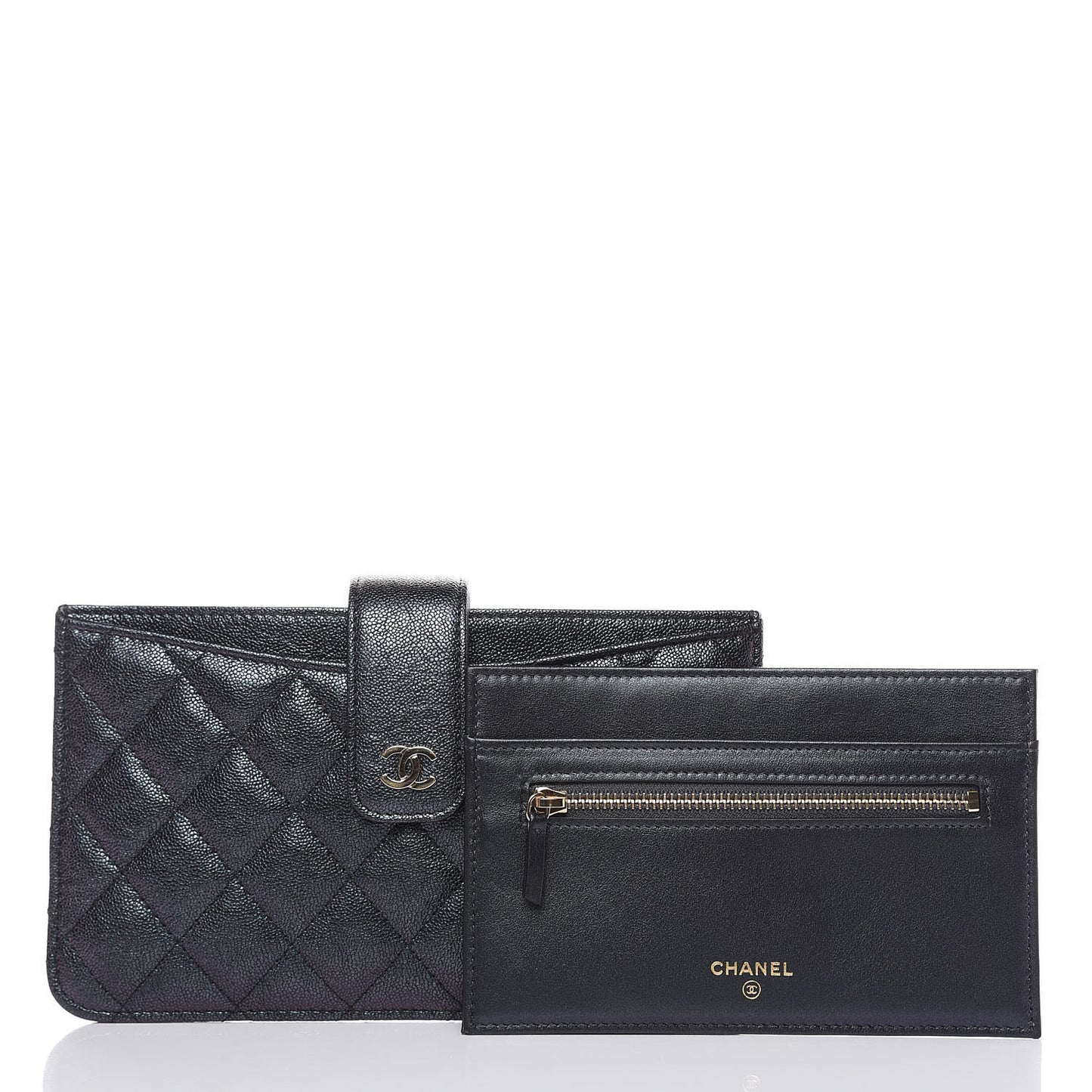 Iridescent Caviar Quilted Classic Strap Pouch Black