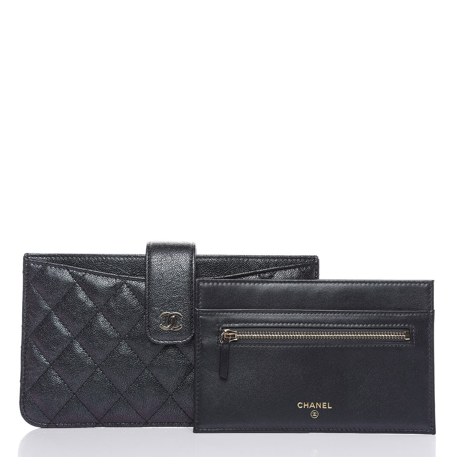 Chanel Iridescent Caviar Quilted Classic Strap Pouch Black 9 of 10