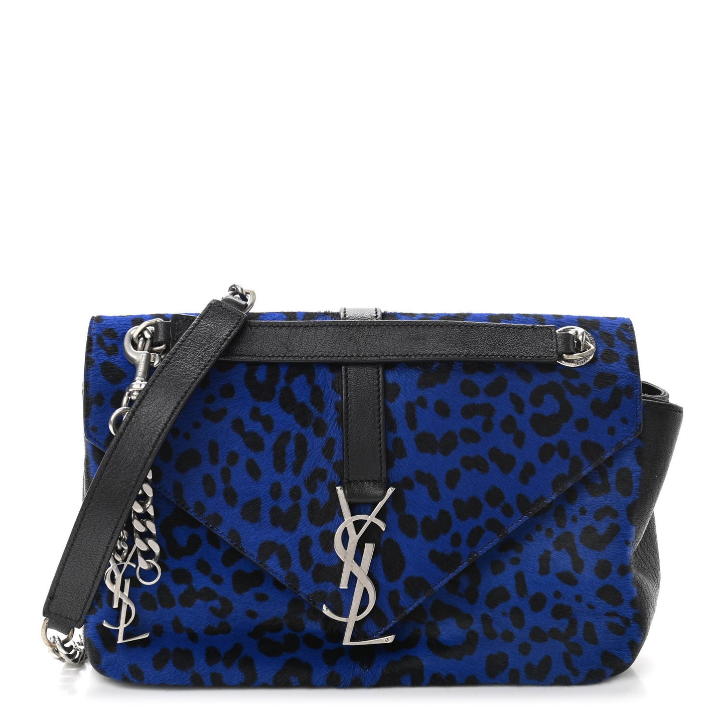 Pony Hair Calfskin Monogram Leopard Print Medium Punk Chain Bag Blue