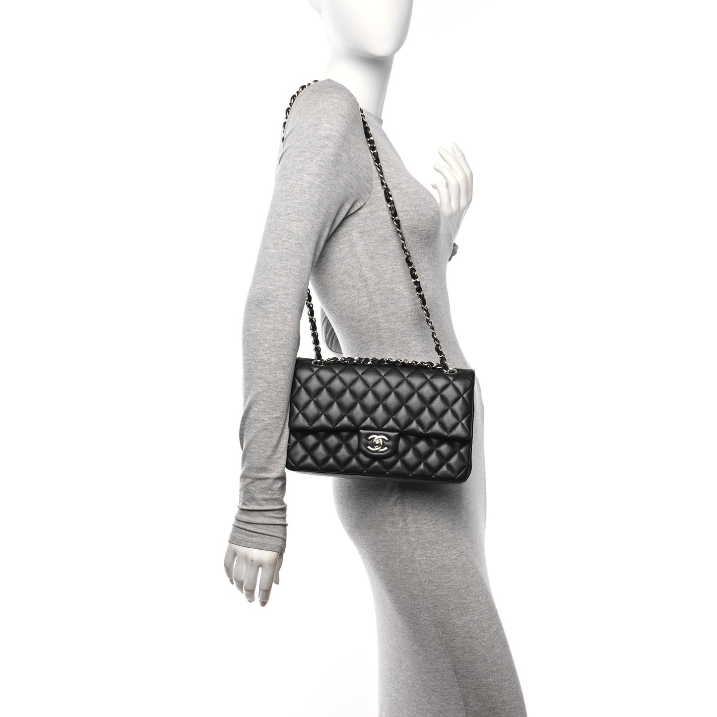 Lambskin Quilted Medium Double Flap Black