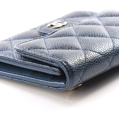 Chanel Metallic Caviar Quilted Compact Flap Wallet Dark Blue 7 of 12