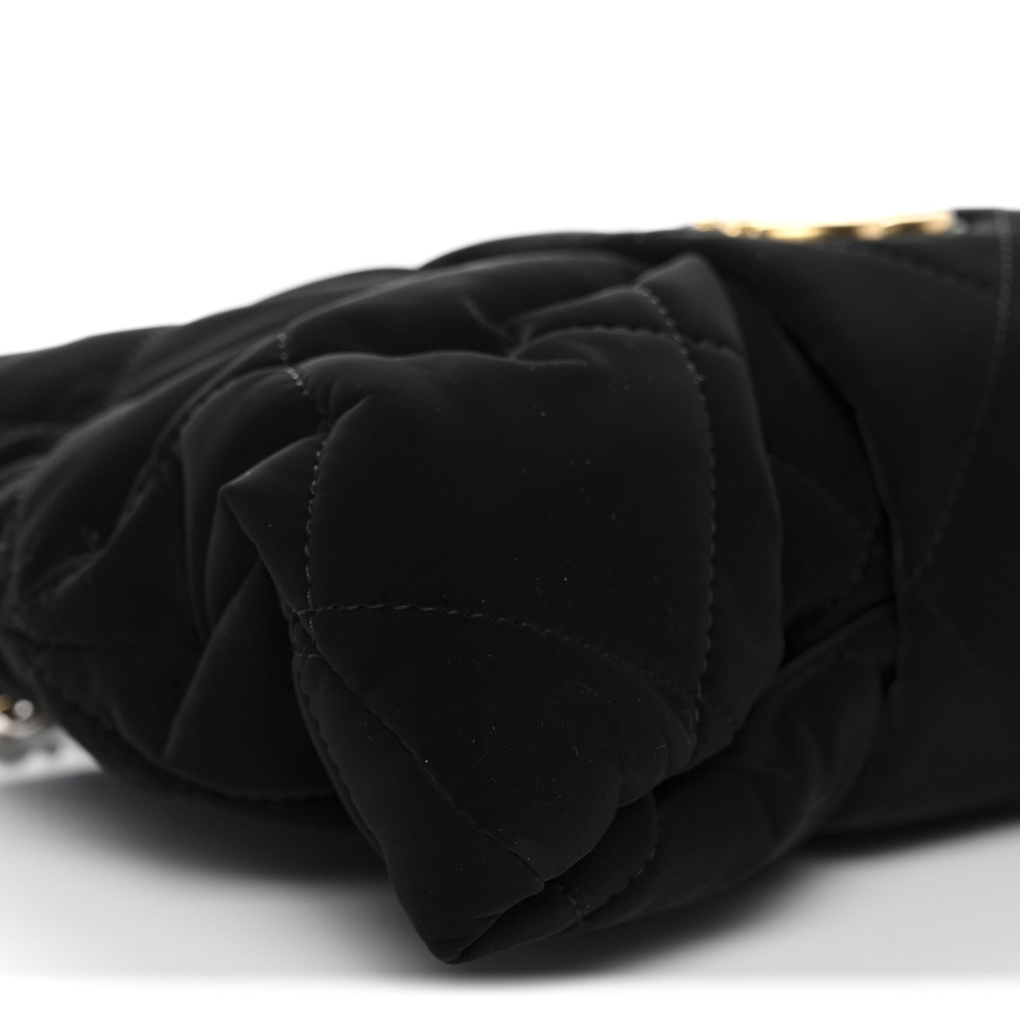 Velvet Effect Nylon Quilted Mini Bow Bag Black