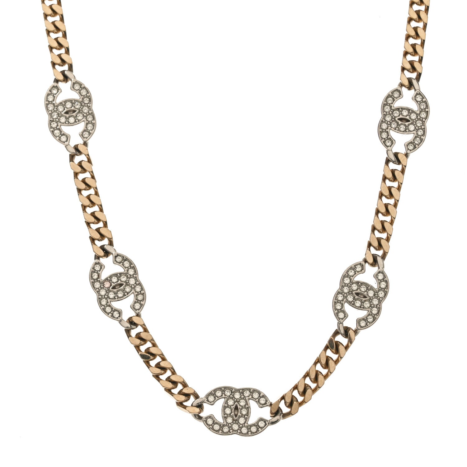 Chanel Crystal Chain CC Link Choker Gold Silver 1 of 5