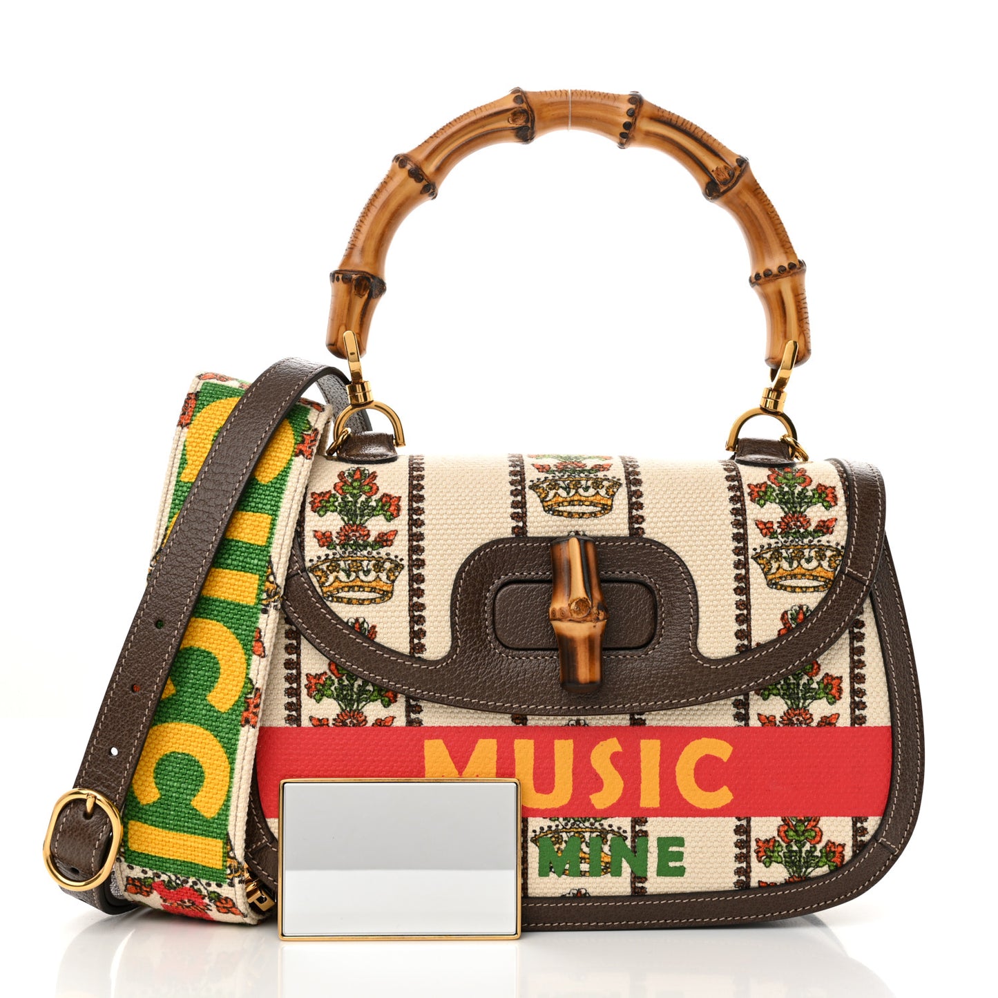 Canvas Calfskin 100 Centennial Music Medium Bamboo 1947 Top Handle Bag Multicolor