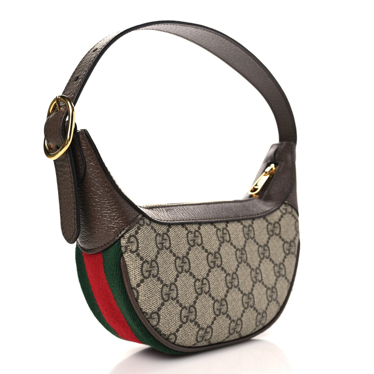 Gucci GG Supreme Monogram Textured Calfskin Web Mini Ophidia Half Moon Hobo Beige Ebony New Acero 3 of 10