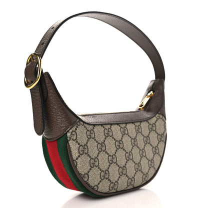 Gucci GG Supreme Monogram Textured Calfskin Web Mini Ophidia Half Moon Hobo Beige Ebony New Acero 3 of 10