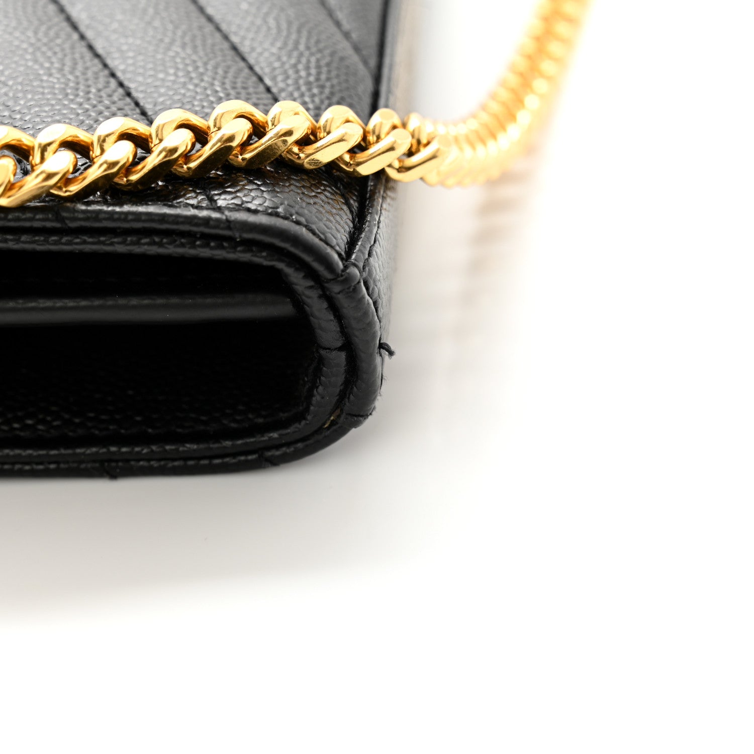 Saint Laurent Grain De Poudre Matelasse Chevron Monogram Chain Wallet Black 11 of 11